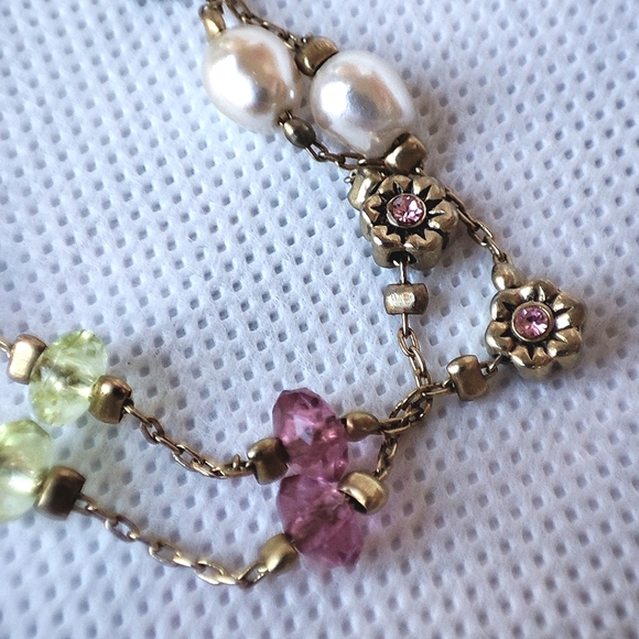 Premier Designs Brand Dual Chain Bracelet Gold Tone Glass Pearls Punk Green NWT - Picture 8 of 9